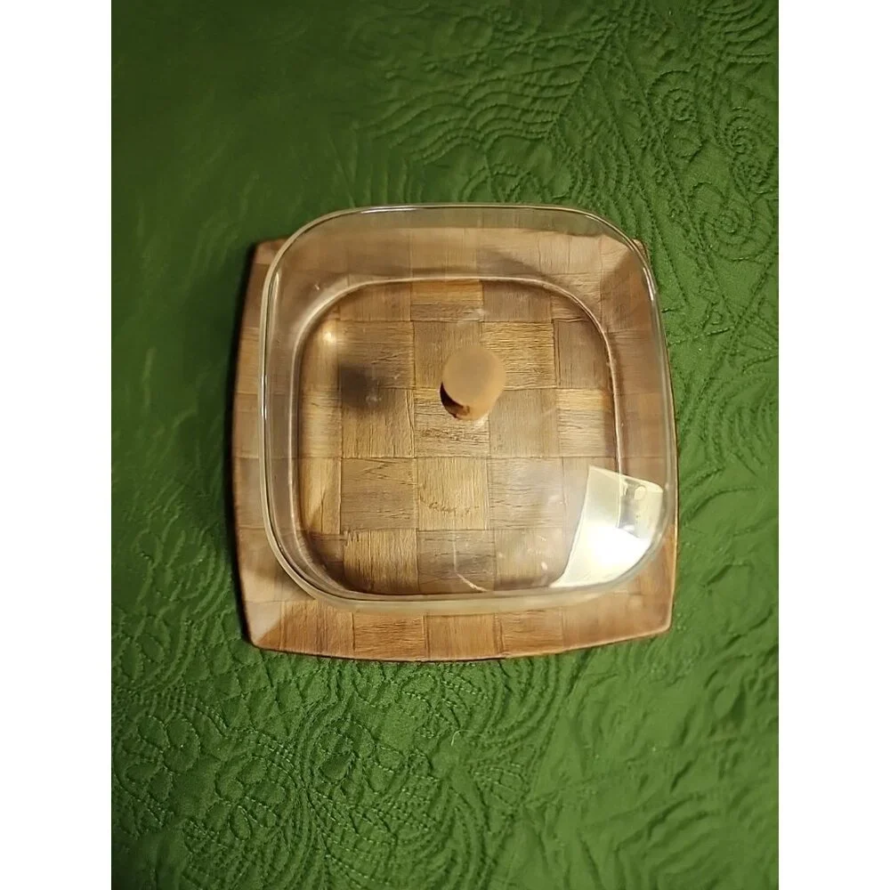 Vintage Weavewood Cheese‎ Tray With Clear Lucite Dome Lid MCM Kitchen Decor USA